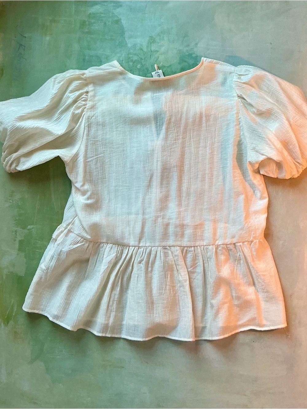 Laura Ashley Cream Pintuck Tie-Front Blouse with Ruffle Trim - Picture 2 of 7